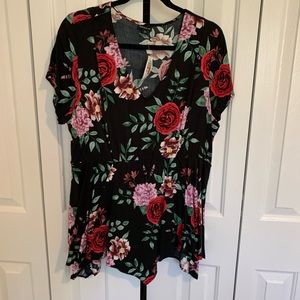 Torrid peplum black floral shirt